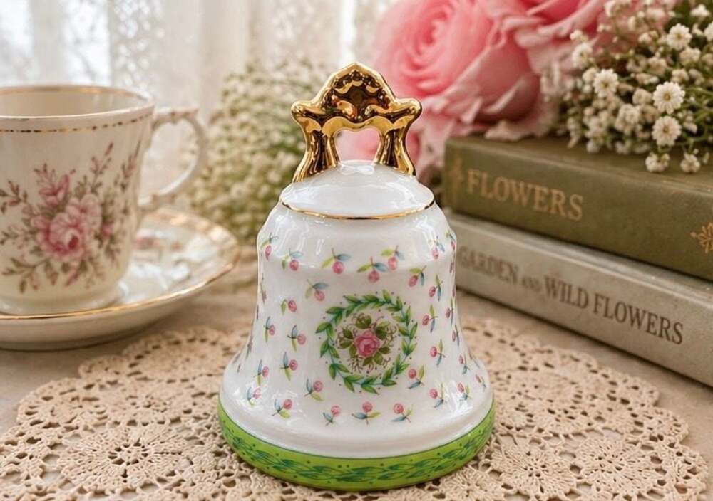 Lefton China Hand Painted Porcelain Bell Pink Rose Floral Pattern 2012